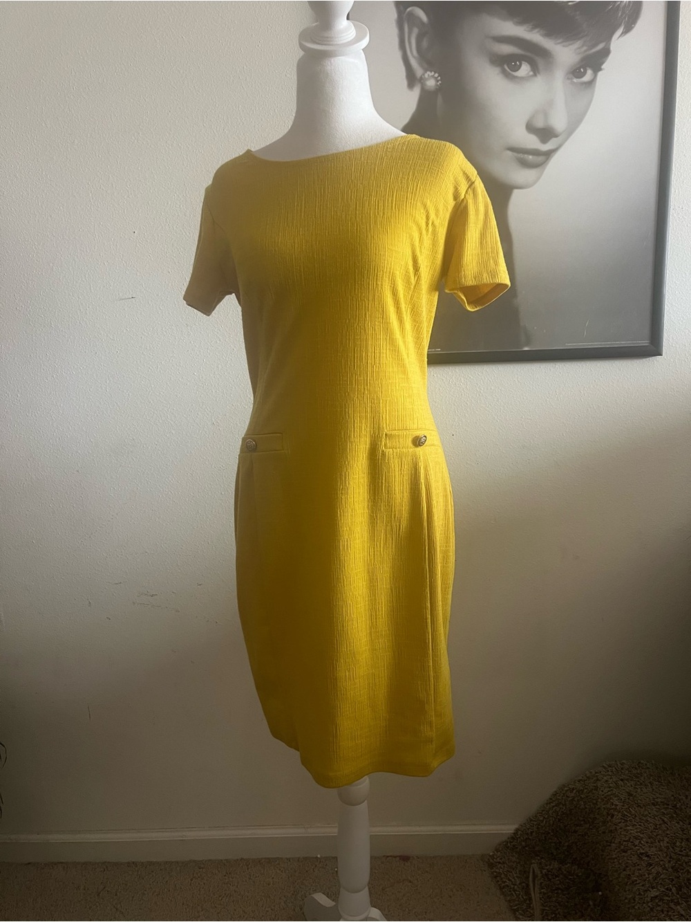 Enfocus Studio Mustard Yellow Short Sleeve Shift Dress